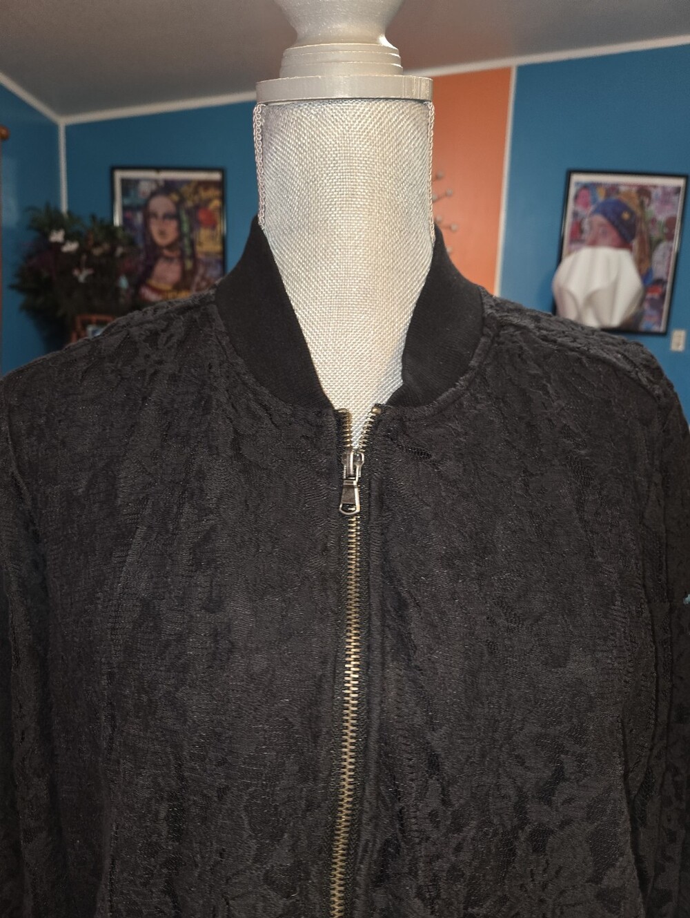 Torrid Size 1 US Women's Plus Size 14/16 Black Lace Bomber Jacket Fully Lined